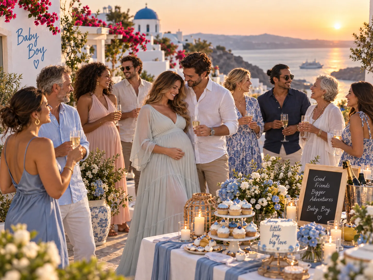 Friends and family celebrating at sunset